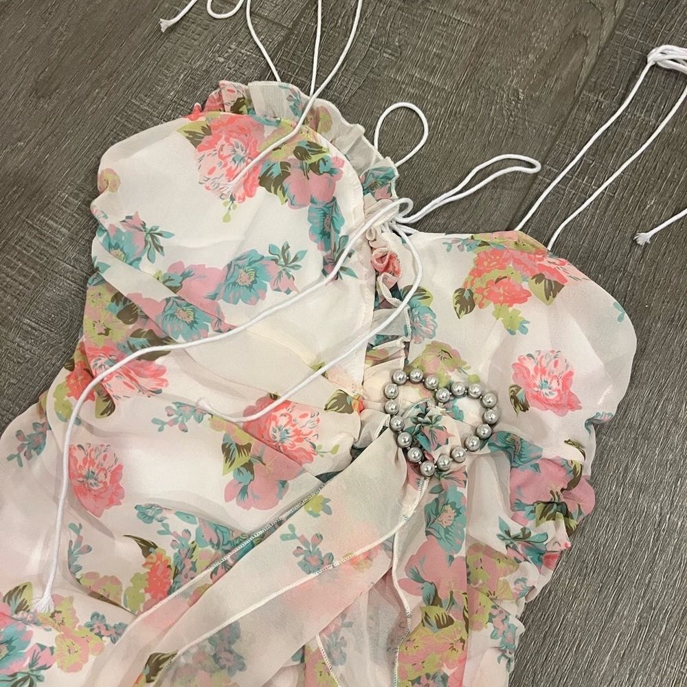 Floral Ruffled Mini Dress with Heart Detail